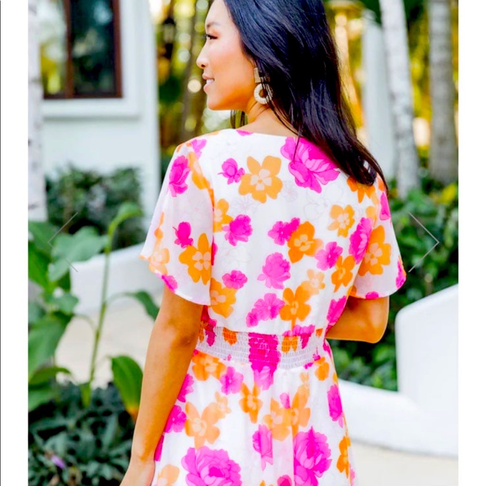 LOVE FOR A LIFETIME TROPICAL ORANGE/PINK DRESS ROMPER small
